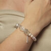 Clear Quartz, Green Crystal & Cultured Pearl Bracelet in an original styled photograph