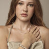 Clear Quartz, Green Crystal & Cultured Pearl Bracelet in an original styled photograph