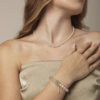 Clear Quartz, Green Crystal & Cultured Pearl Bracelet in an original styled photograph