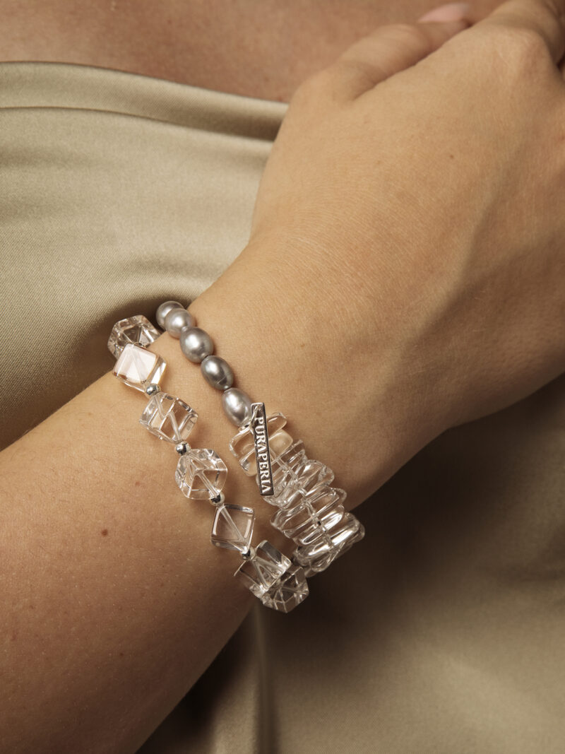 Aura & Qi lifestyle PURAERIA1405 Clear Quartz & Cultured Pearl Bracelet in an original styled photograph
