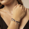 Double-Strand Lapis Lazuli, Tourmaline & Cultured Pearl Bracelet in an original styled photograph