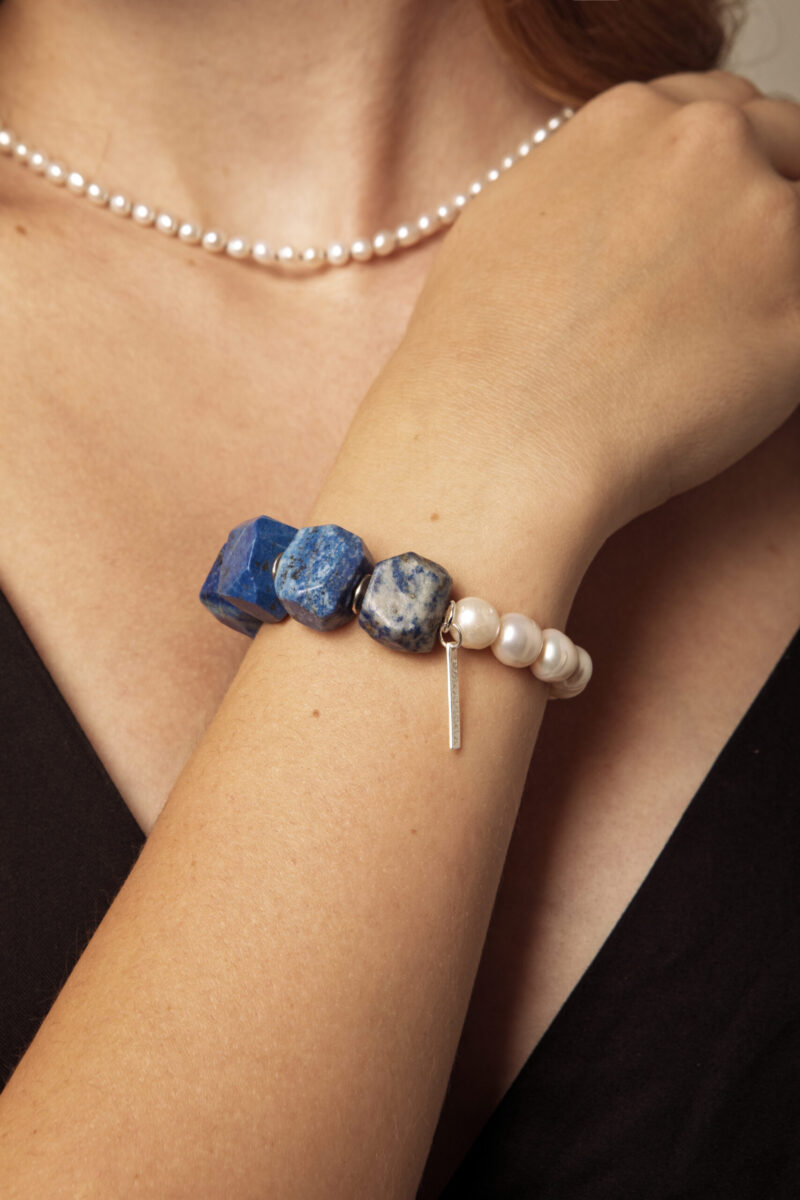 Lapis Lazuli & Cultured Pearl Bracelet in an original styled photograph