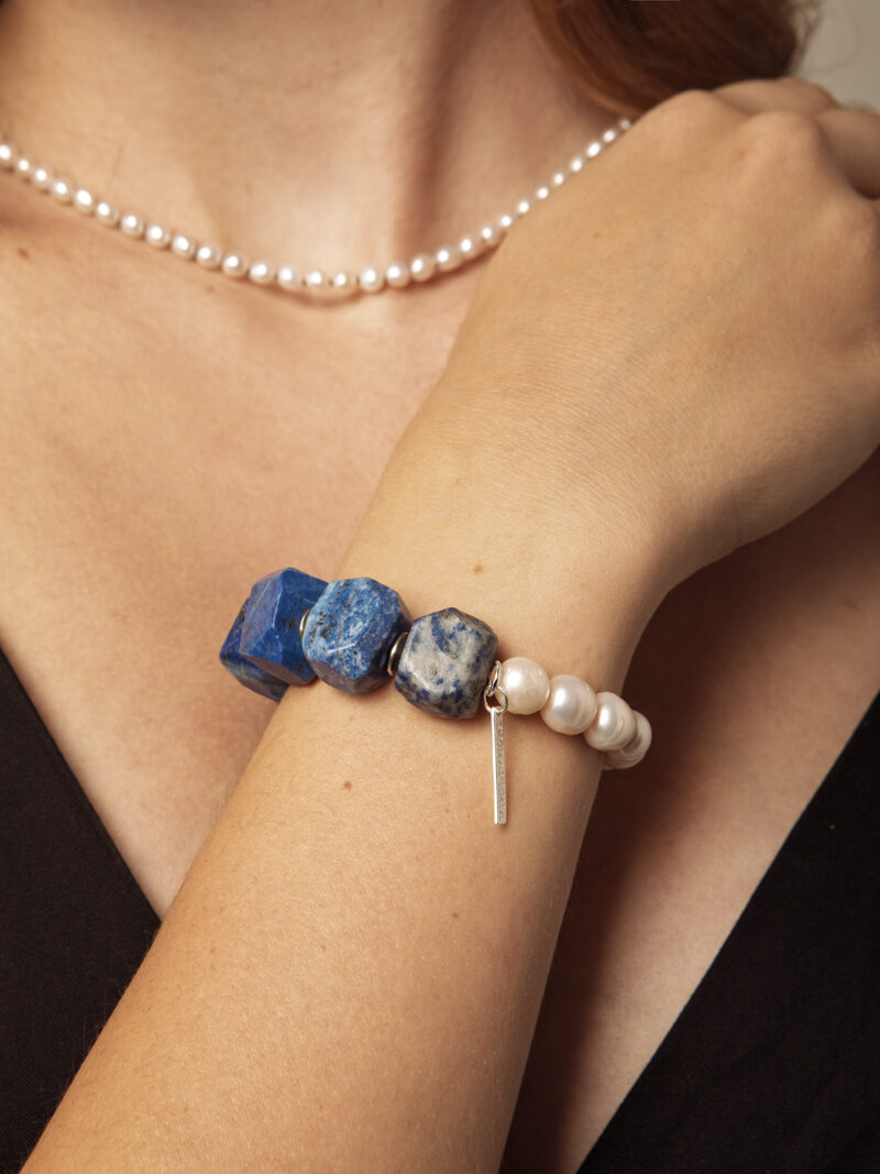 Lapis Lazuli & Cultured Pearl Bracelet in an original styled photograph