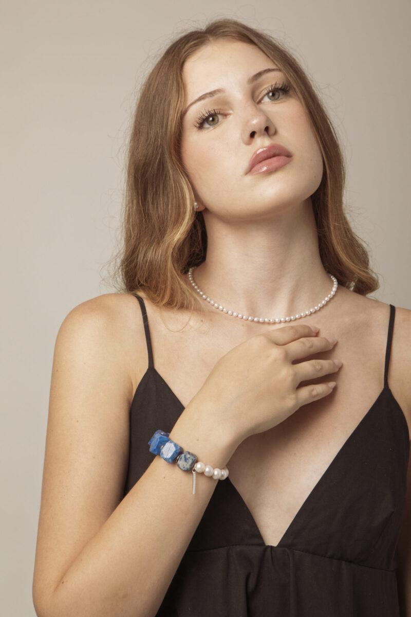 Lapis Lazuli & Cultured Pearl Bracelet in an original styled photograph
