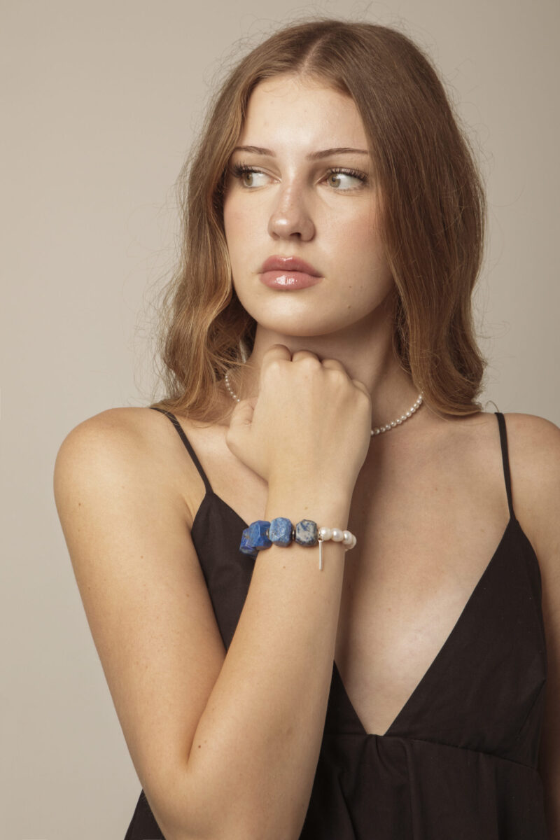 Lapis Lazuli & Cultured Pearl Bracelet in an original styled photograph