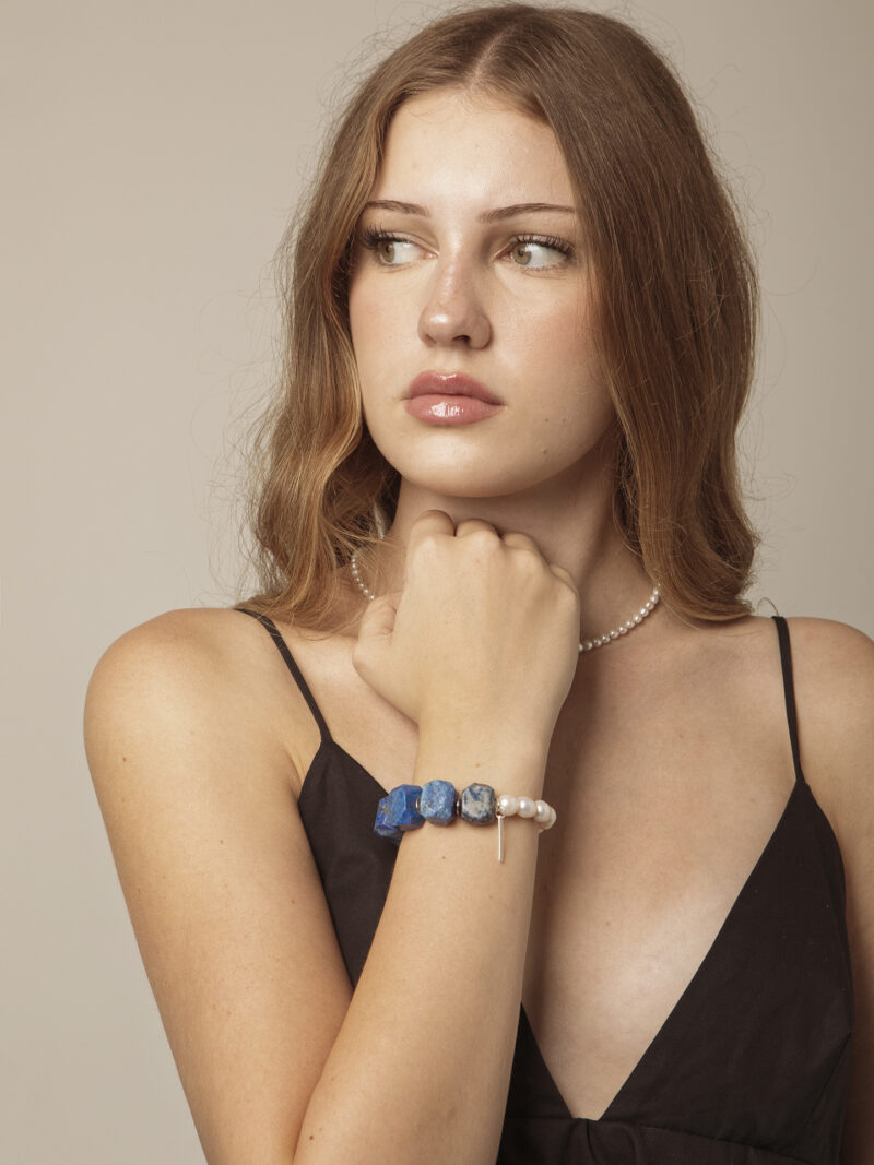 Lapis Lazuli & Cultured Pearl Bracelet in an original styled photograph