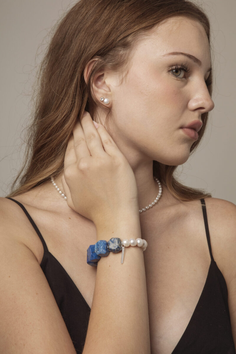 Lapis Lazuli & Cultured Pearl Bracelet in an original styled photograph