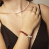 Red Coral & Cultured Pearl Bracelet in an original styled photograph