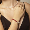 Red Coral & Cultured Pearl Bracelet in an original styled photograph