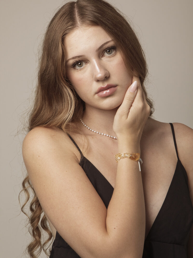 Aura & Qi lifestyle PURAERIA1611 Citrine & Cultured Pearl Bracelet in an original styled photograph